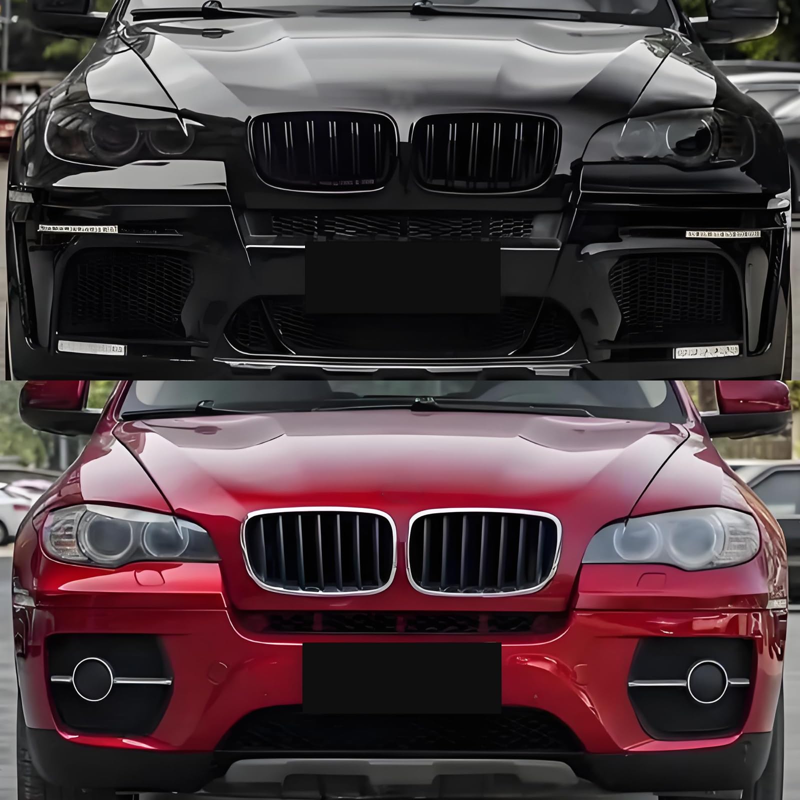 E70 Schwarze Nieren Kühlergrill für BMW X5 E70 X6 E71 Nieren Doppelsteg Sport Kühlergrill Glanz Schwarz E71 Vorne 2007-2013 (For X5 E70 2007-2013)