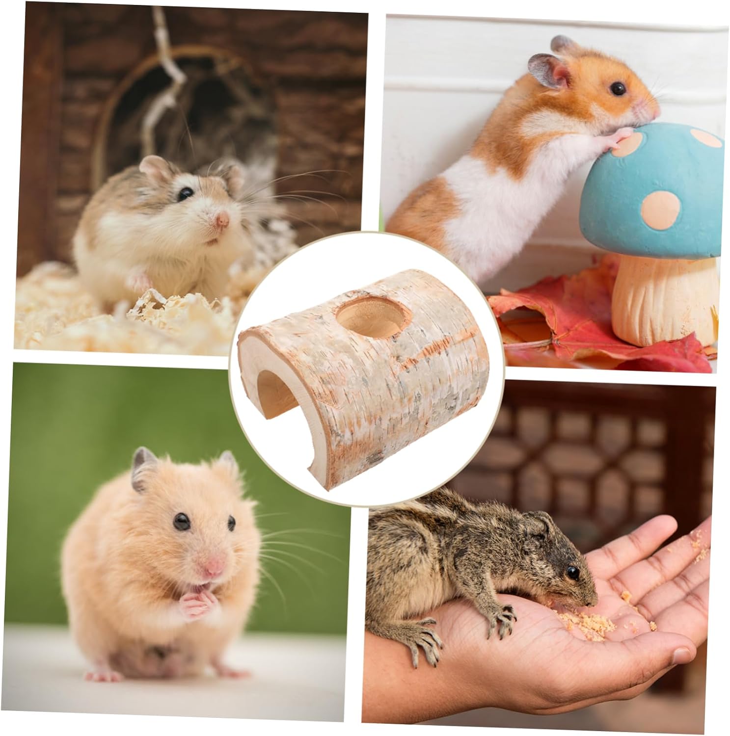 Happyyami Hamster Hideout Cave Tunnel Natural Birch Wood Chew Toy for Hamsters Gerbils and Mice Safe Exploration and Shelter Top and Inner