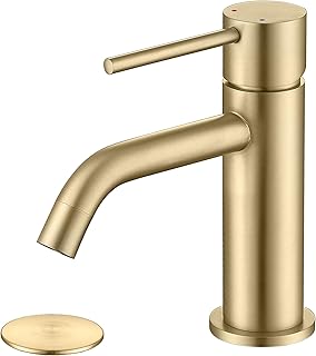 Brushed Gold Bathroom Faucet, Single Handle Brass Sink Faucet Bathroom S...