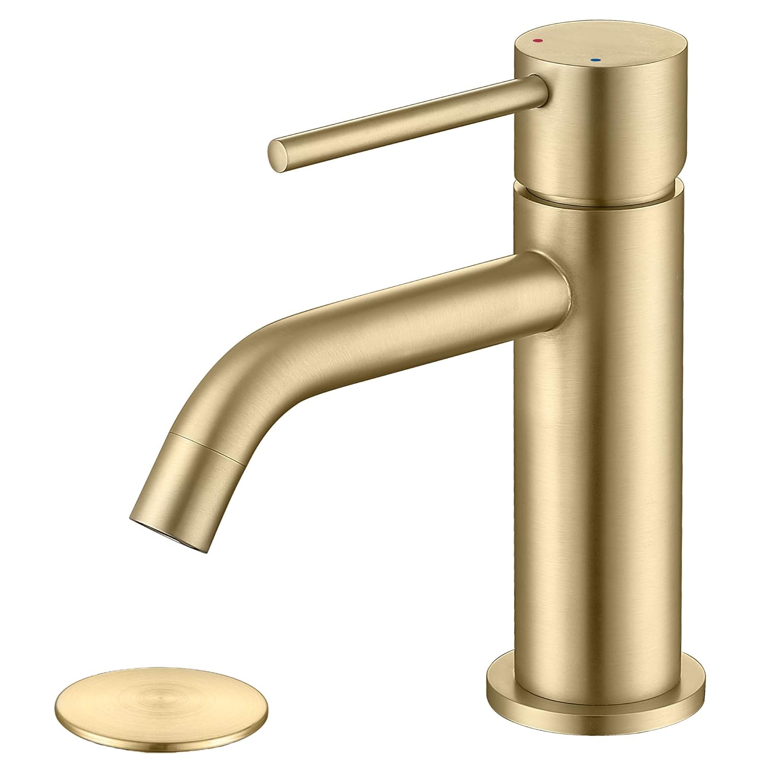 Brushed Gold Bathroom Faucet Single Handle Brass Sink Faucet Bathroom Single Hole with Pop Up Sink Drain Assembly