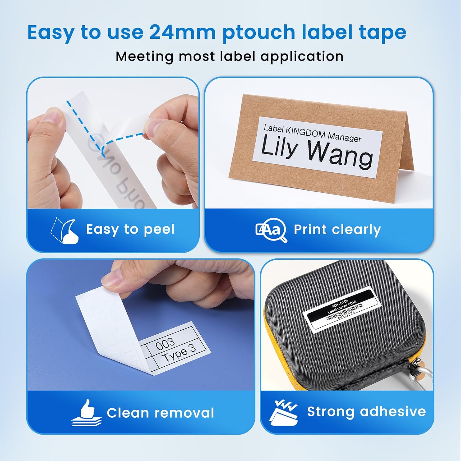 Label KINGDOM TZe-251 24mm (0.94") tz Laminated White Label Maker Tape Refills Compatible with Brother P-Touch PT D610BT D600 P710BT P750W 950W, 4-Pack 1 in Tze251 - Image 5