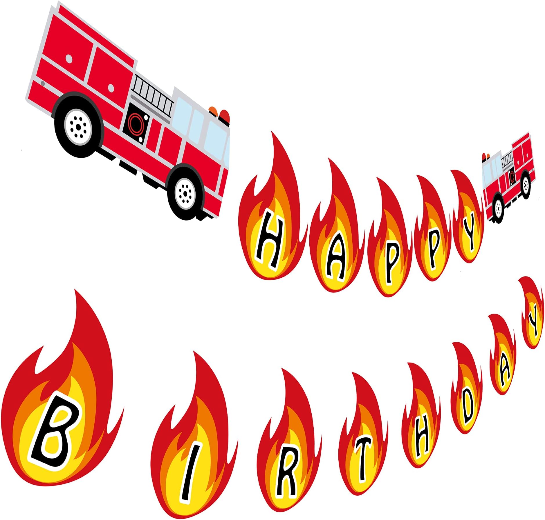 Fire Truck Happy Birthday Banner, Kids Fire Engine Rescue