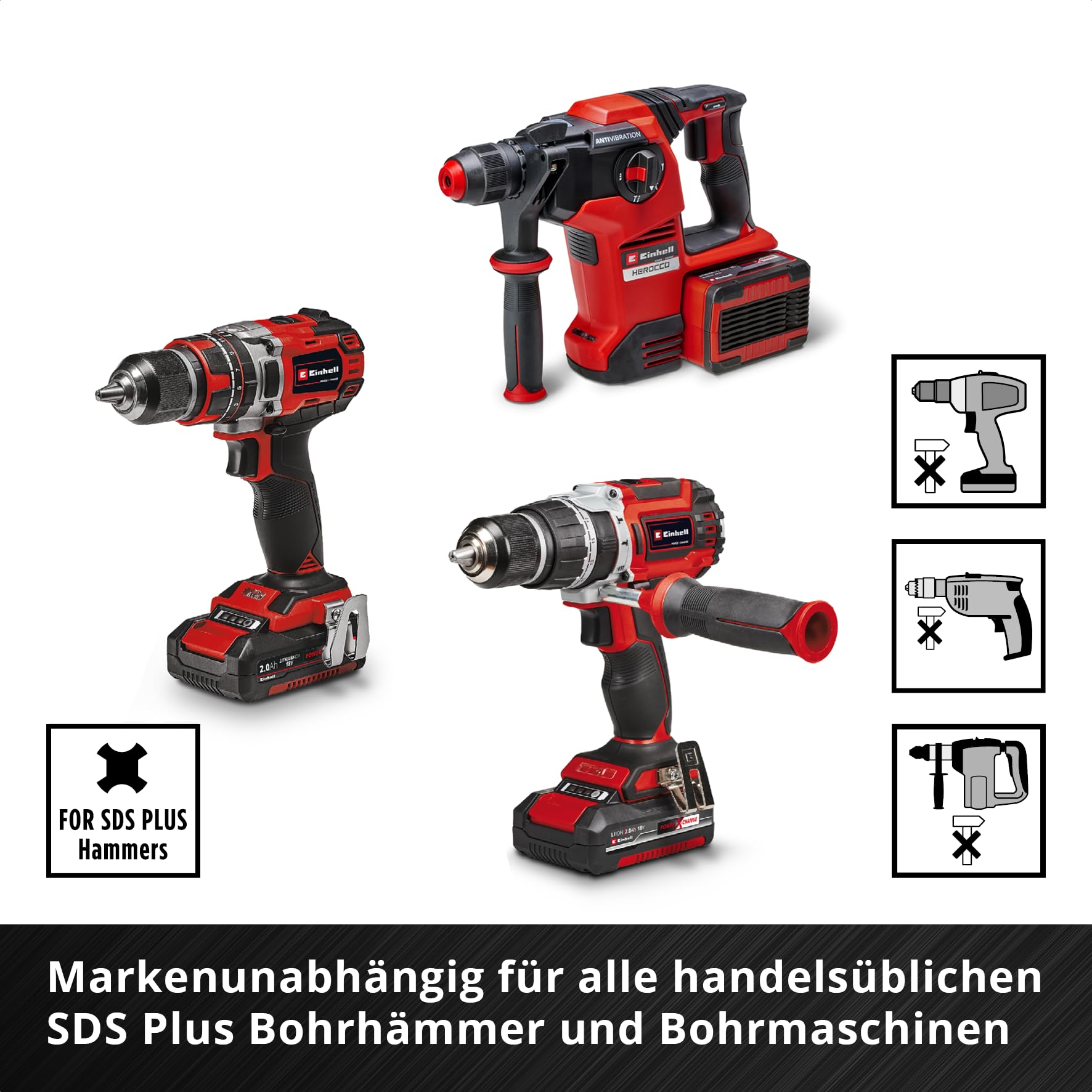 Original Einhell Diamant-Hohlbohrkrone Ø 68 mm (Diamantsegmente, effiziente Staubabfuhr, Adapter, exakte Bohrführung, SDS-Plus Schaft)