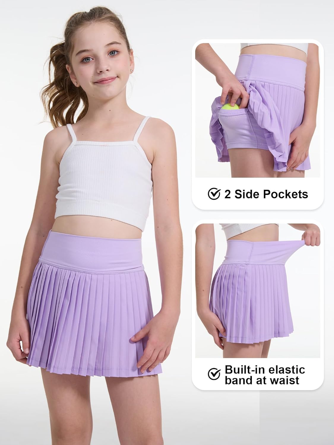 Girls Pleated Tennis Skirts with Shorts Pockets Elastic Waisted Golf Skirt Kids Athletic Skorts for Sport Running - Image 3