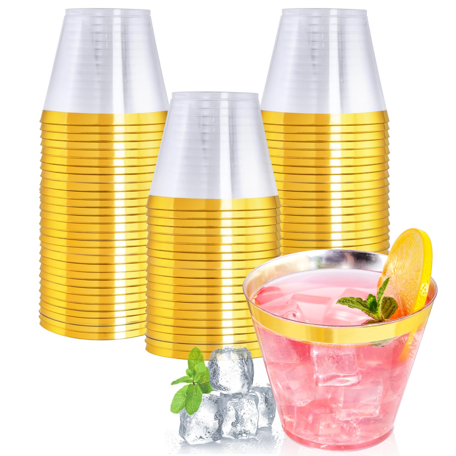 Gold Plastic Cups - 200 Pack, 9oz Elegant Rimmed -11