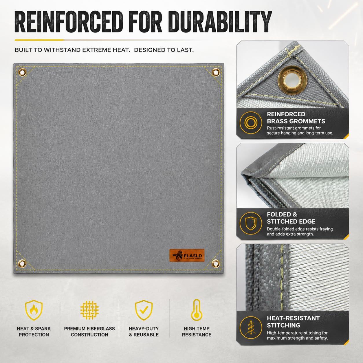 FLASLD Manta de Soldadura Resistente de 183 x 244 cm, Manta ignífuga con Revestimiento de Silicona Grande Que Protege el área de Trabajo de chispas, Tela ignífuga de hasta 2000 °F