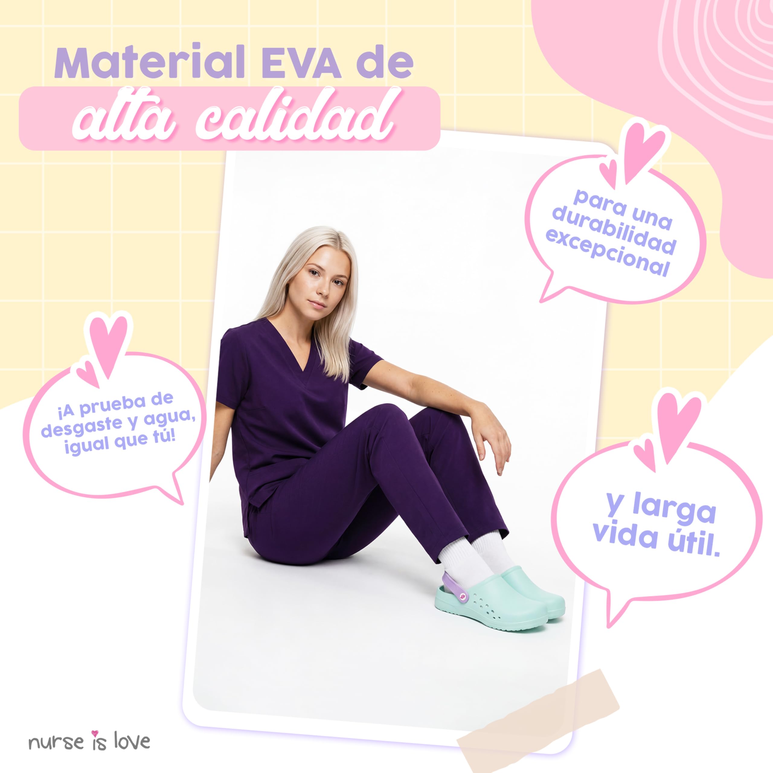Nurse is Love Zuecos Mujer - Zuecos EVA Ligeros, Calzado Casual de Moda | Regalo Original para Ella | Diseño Divertido - Base