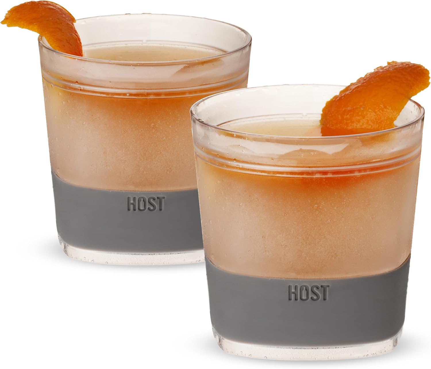 Host Whiskey Freeze Glasses, Double Old Fashioned Glasses, Chill Without Dilution for Brandy, Vodka, Gin, Rum, and Cold Brew Cocktails, Bourbon Gifts for Men, Home Bar, 9 oz, Set of 2, Grey