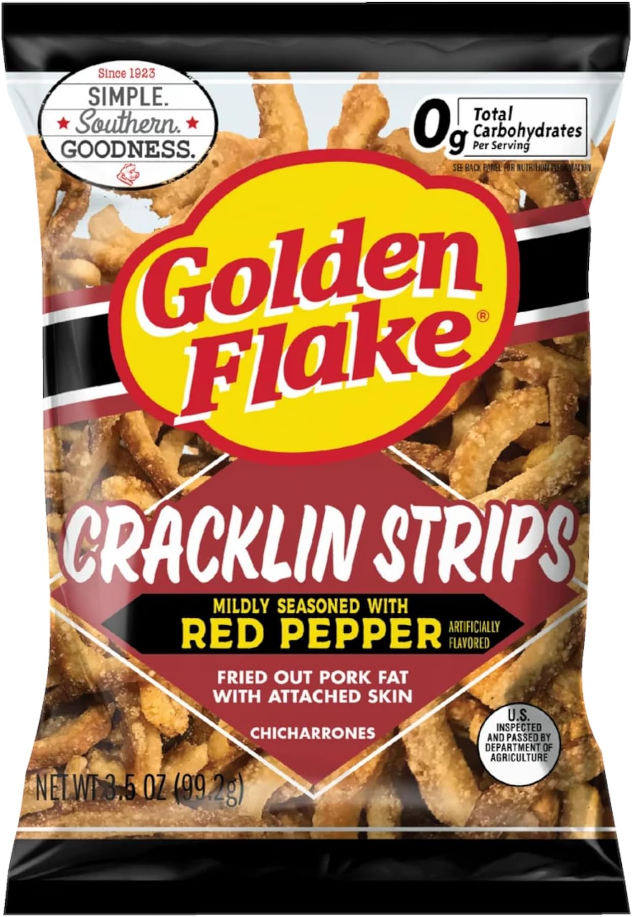 Golden Flake Pork Cracklin Strips Red Pepper