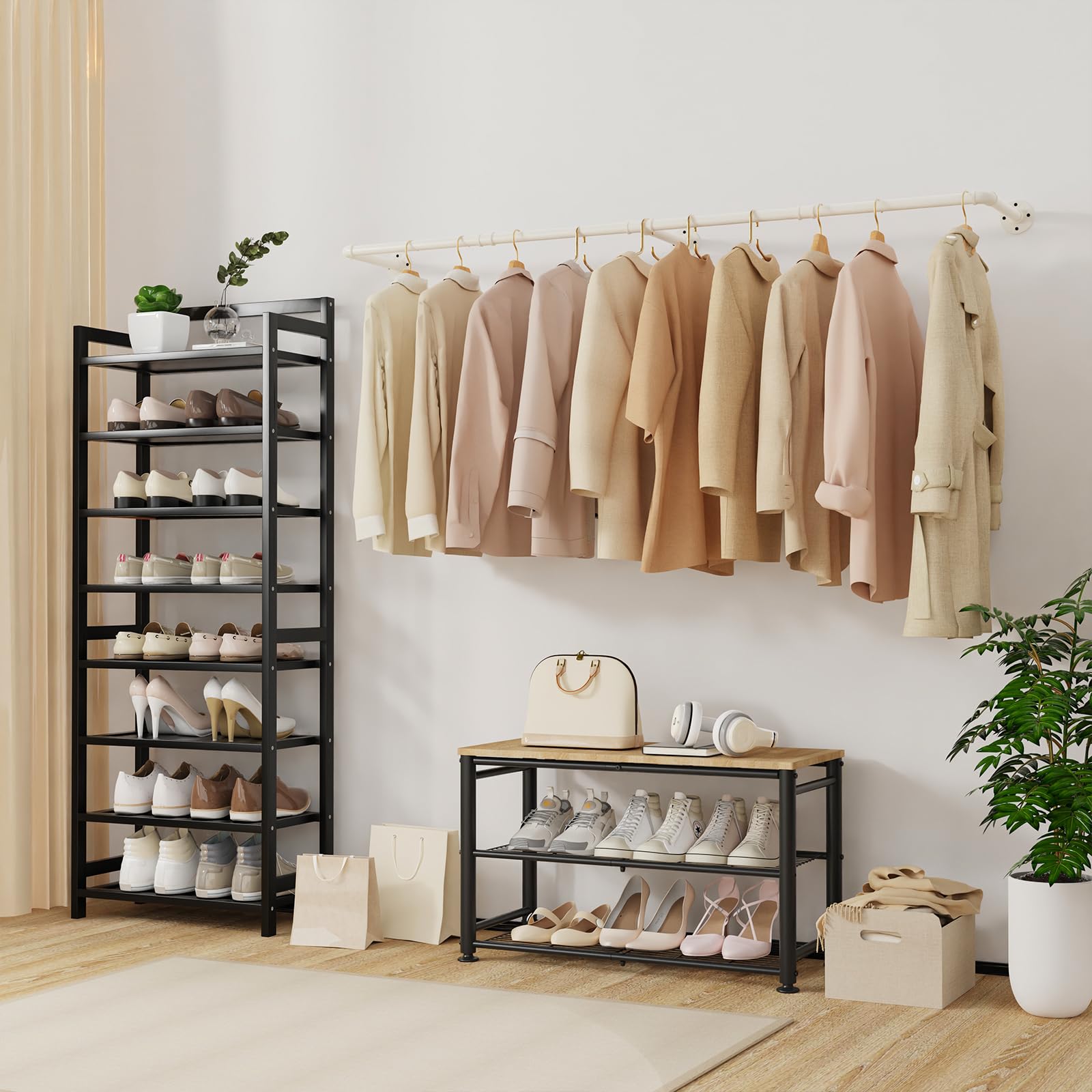 Yawinhe 178cm Tringle à Vêtement,Lot de 1 Portemanteaux Muraux,Crème | Penderie Murale; Amovible Barre de Porte-vêtements;Barre Dressing Industriel pour Vestiaire;étagère de cuisine pour Maison
