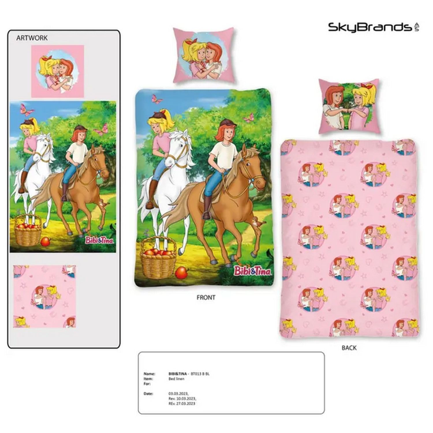 Bibi und Tina Bettwäsche 135x200 cm für Mädchen - 2-teiliges Set aus 100% Baumwolle inkl. Kissenbezug 80x80 cm - Pferdebettwäsche mit gratis Stoffbeutel - Wendemotiv
