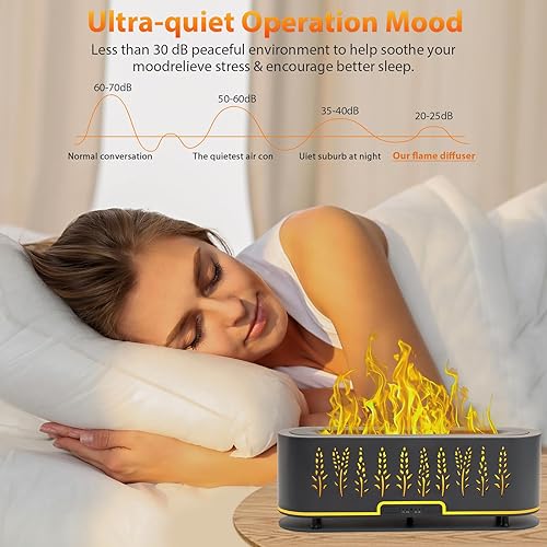 Miniatura 5 de Difusores de aceite esencial, difusor de aire de llama, difusor de aromaterapia de 6.8 fl oz con 2 modos de niebla, 4 temporizadores de encendido y