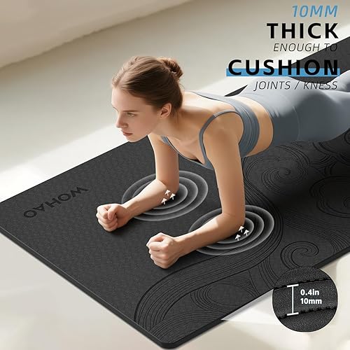 Miniatura 4 de Tapete de yoga grande de 76 x 40 x 0.4 pulgadas, extra ancho y grueso, antideslizante, versátil para estiramiento, estudio de yoga, gimnasio, hogar