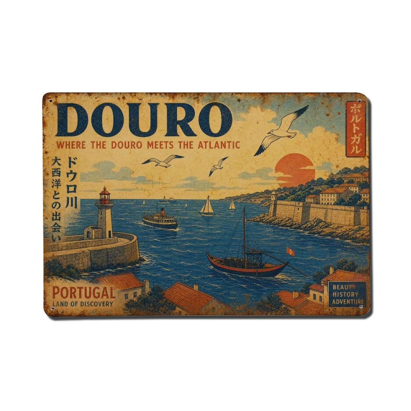 Yrnq 08X12inch Vintage Style Vintage Douro Estuary River Mouth Atlantic Portugal Metal Tin Sign
