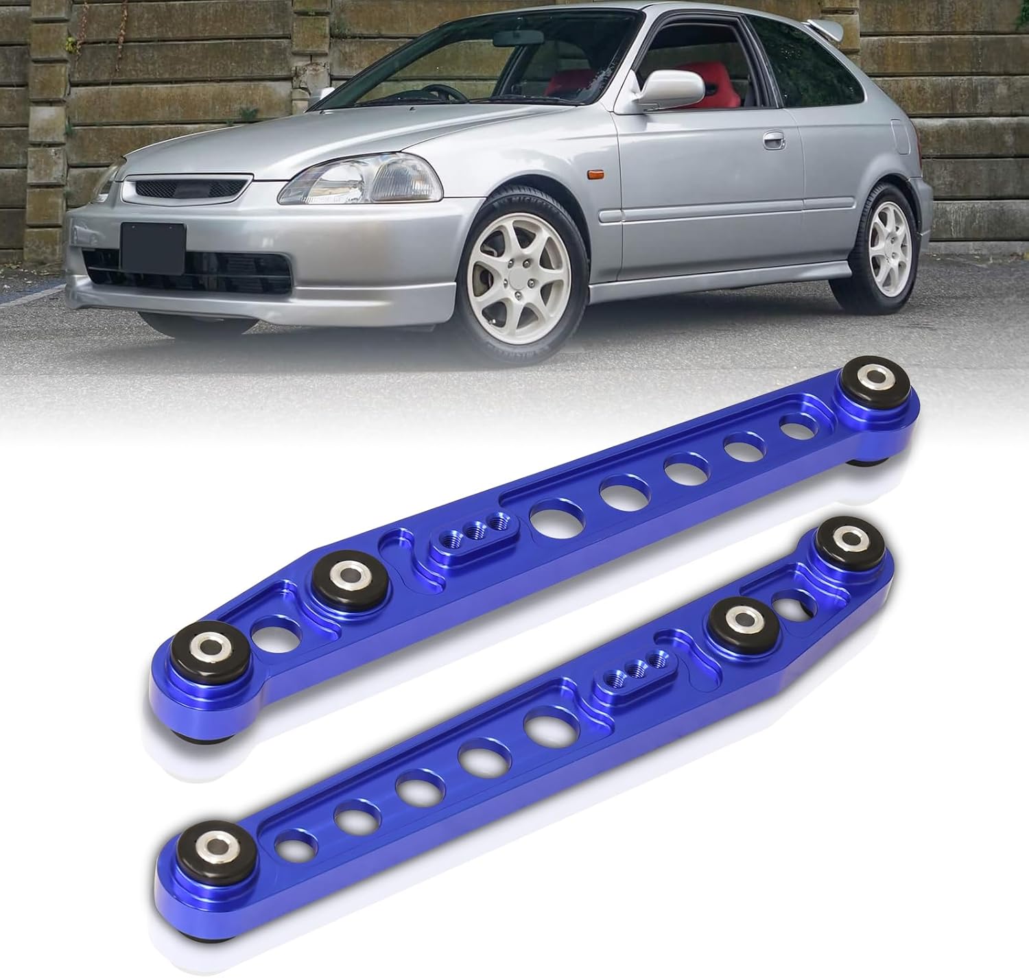 AJP Distributors JDM Suspension Rear Lower Aluminum Control Arms Kit Blue LCA Solid Polyurethane Bushings Set Compatible/Replacement For Civic EK EM LX DX EX SI 1996 1997 1998 1999 2000 96 97 98 99 00