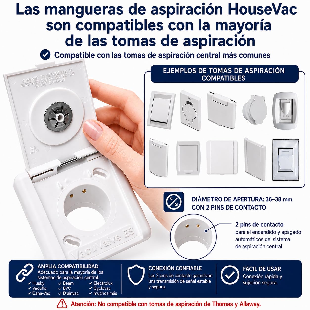 Manguera de aspiración prémium para aspiradora central de 9m de longitud y tubo telescópico. Ambos extremos de la manguera giran 360 grados, con interruptor de encendido/apagado