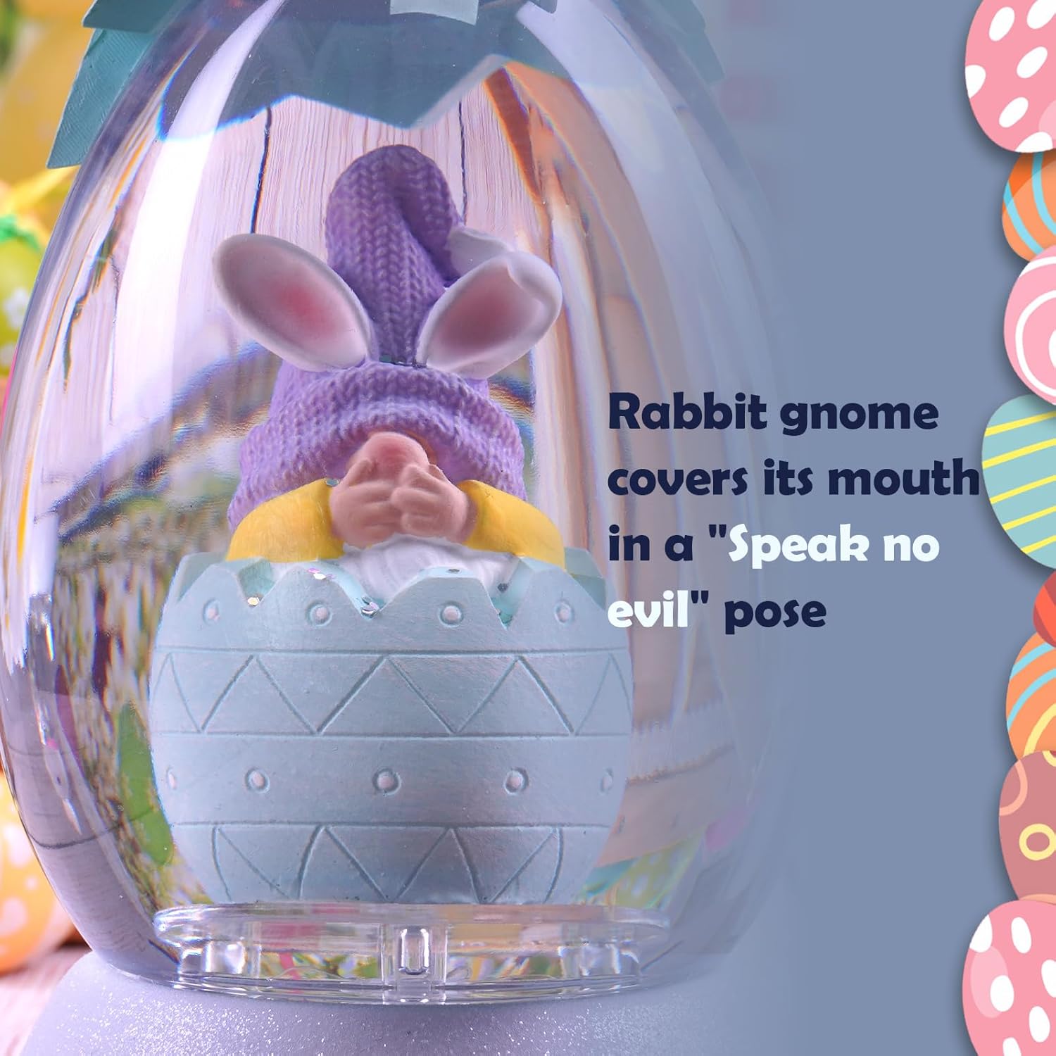 Easter Bunny Snow Globe, Egg-Shaped Rabbit Gnome Glitter Snow Globes Decor with 6H Timer, USB/Battery Operated, Spring Decoration for Easter Day Home Party Decor and Gift (Blue) - Image 2