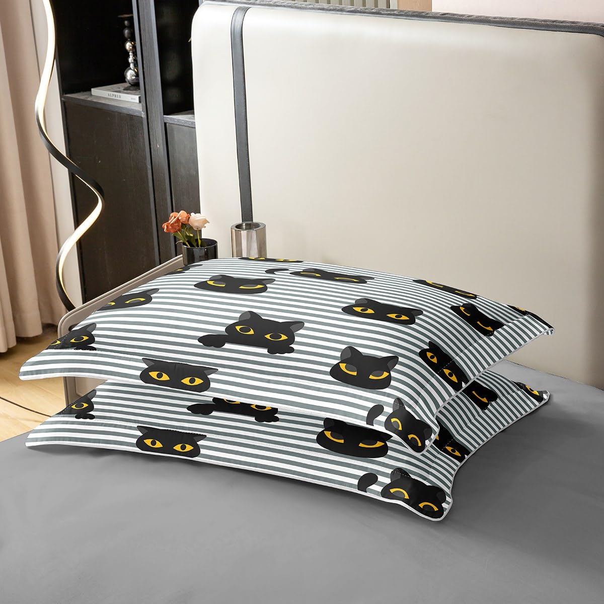 Loussiesd Kawaii Kätzchen Baumwolle Bettwäsche 135x200cm Cartoon Katze Betten Nette Linie Schöness Tier Bettbezug Colorfu Muster Weich Bettwäsche-Set Atmungsaktiv mit Reißverschluss