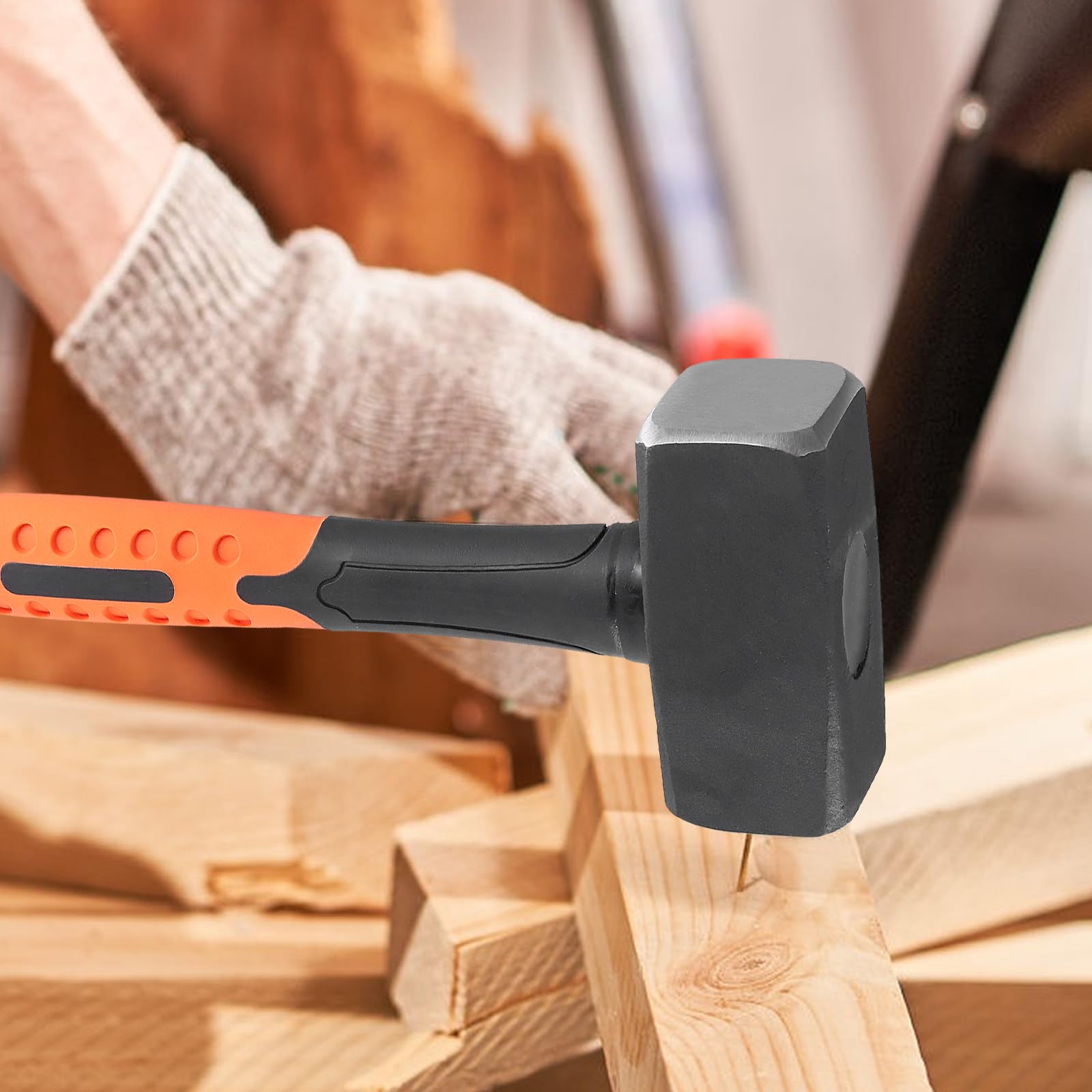 Lot de 2 masse 1500 g, massette 1.5kg Avec manche en fibre de verre, maillet caoutchouc 26,5 cm de long massette pour fendre bois, Orange