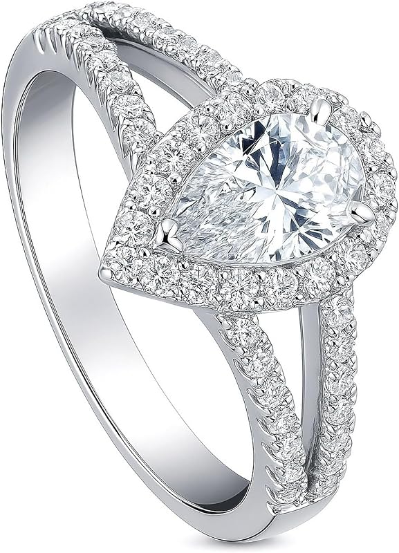 BERRICLE Sterling Silver CZ Halo Wedding Engagement Promise Rings, Wishbone Stackable Eternity Band Ring for Women, Pear Cut Cubic Zirconia, 1-3 Piece Set