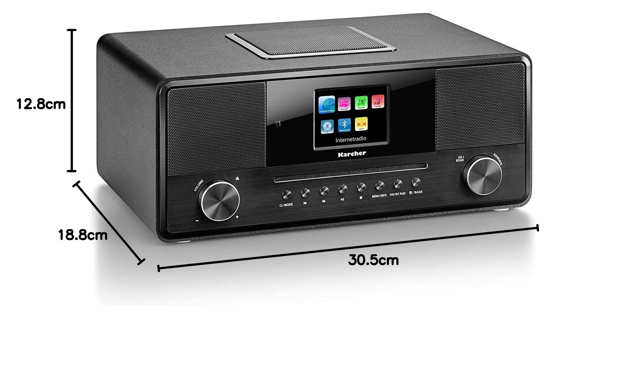 Karcher DAB 9000CDi Radio Internet z czytnikiem CD DAB+ UKW-RDS WLAN Bluetooth USB AUX-IN Podwójny budzik Subwoofer Czarny