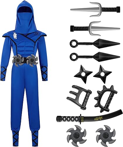 Miniatura 5 de Spooktacular Creations Disfraz de ninja de lujo para niños, disfraz de ninja de Halloween