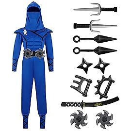 Spooktacular Creations Halloween Ninja Costume, Blue Ninja Outfit Set for Kids, Halloween Costumes with Accessories for Boys Dress Up and Role Play Party (Medium, 8-10 yrs)