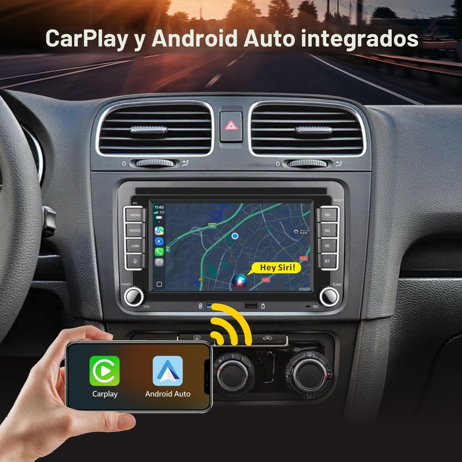 Radio de Coche Linux para VW Golf 5 6 Passat Polo RCD330 con CarPlay inalámbrico y Android Auto, Arranque en 2 Segundos, Controles físicos, Sonido de Calidad OEM, Plug & Play Puerto Quadlock