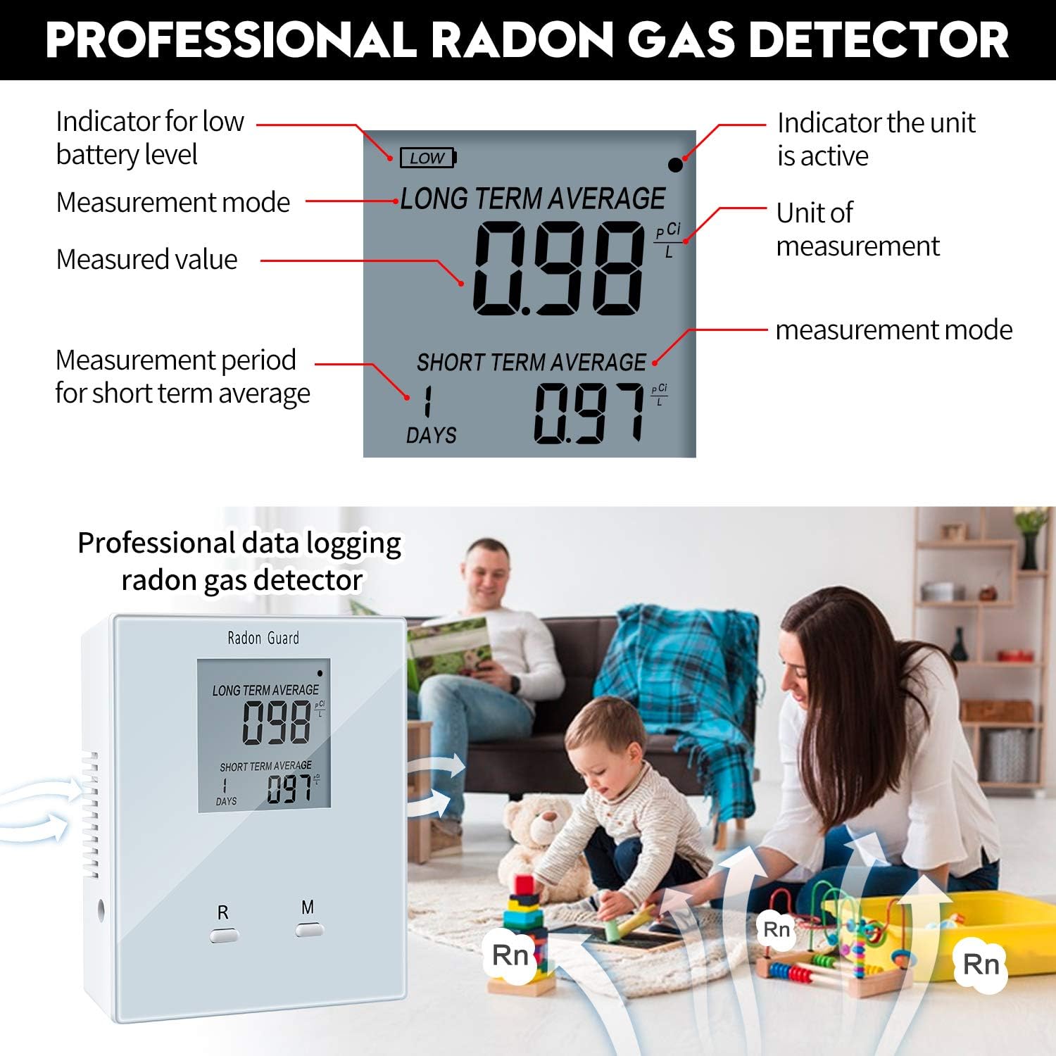 Home Radon Detector, Portable Radon Meter, Elifecity Long and Short Term Home Radon Monitor, Battery-Powered, Easy-to-Use - Image 3