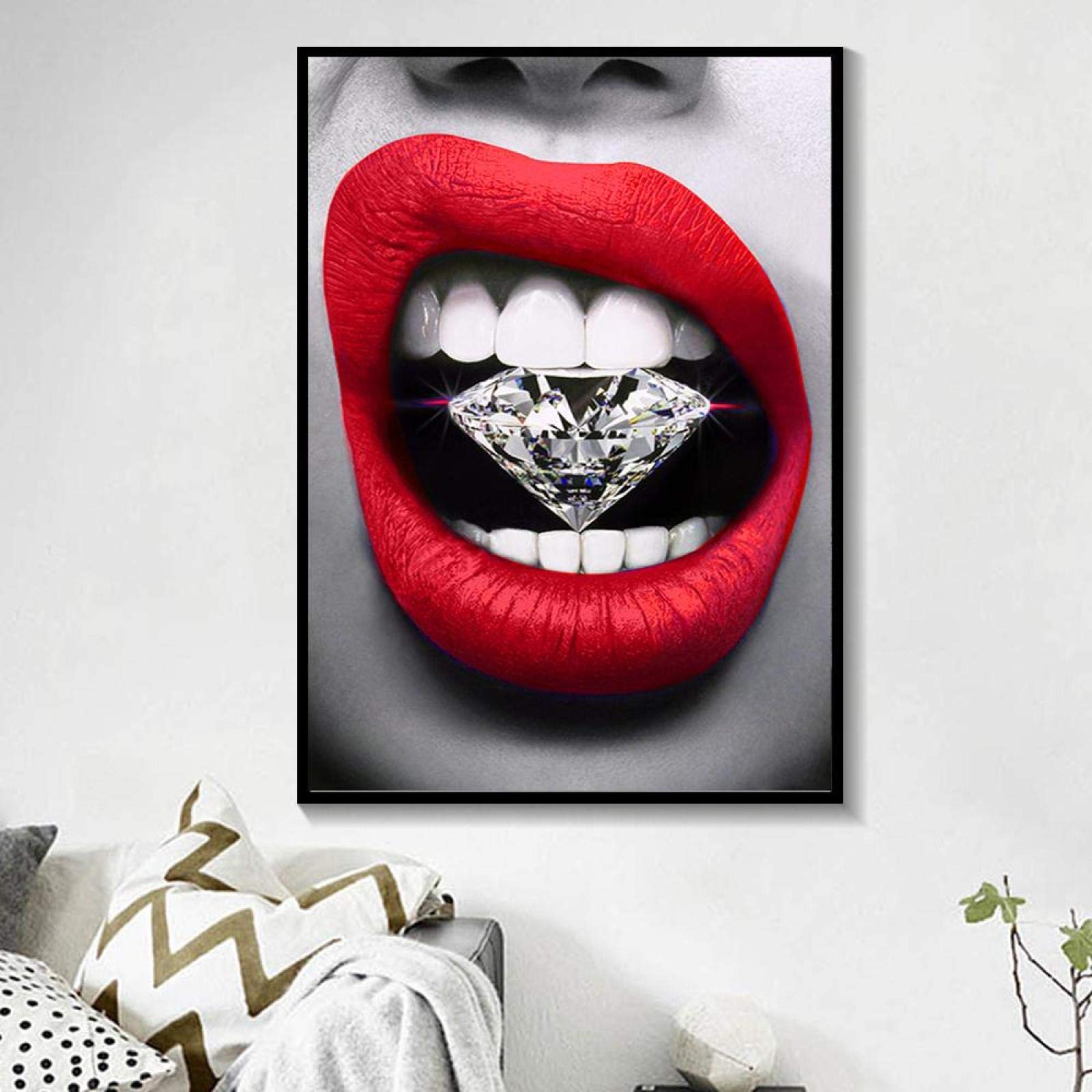 Sexy Beauty Red Lip con pintura de lienzo de diamante carteles e impresiones Cuadros arte de pared para sala de estar decoración del hogar 60x90cm InternalFrame