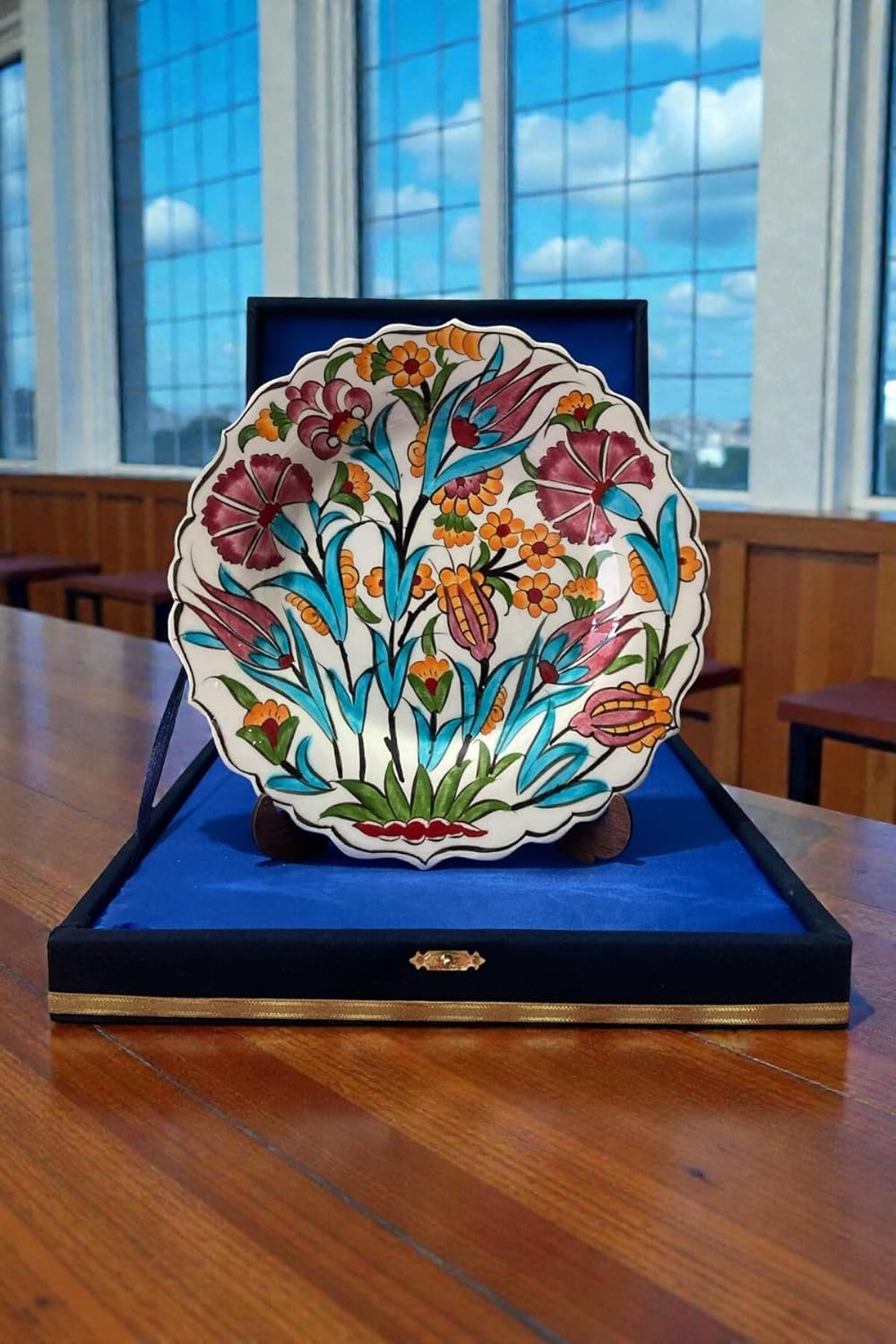 SODEF Handmade Ceramic Plate, 9.8 inch Decorative Turkish Plate, Samur Craftsmanship, Pink Turquoise Orange Design, Collectible Art - Pink