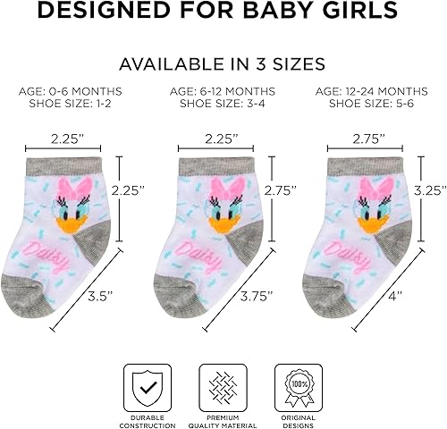 Miniatura 5 de Disney Minnie Mouse Baby Girl - Paquete de 10 calcetines infantiles multicolor 0-24 meses Rosado oscuro, Rosado claro