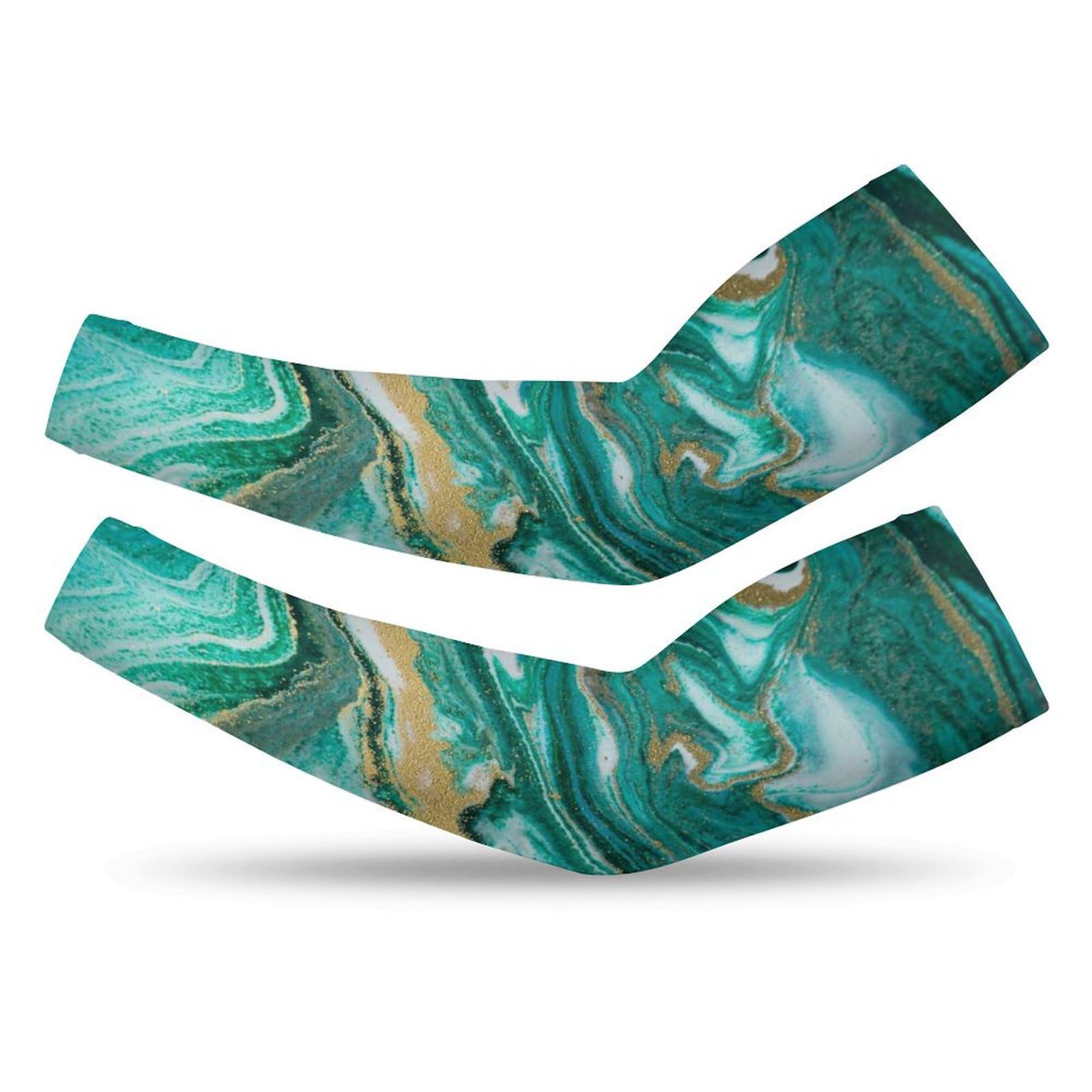 Xmkltbz 1 Pair Cooling Arm Sleeves, Unisex Warmer Spandex Sports Cover Uv Sun Protection for Cycling Golf Running S Print Turquoise Paint Marine Art Marble Agate Ripples with God Powder