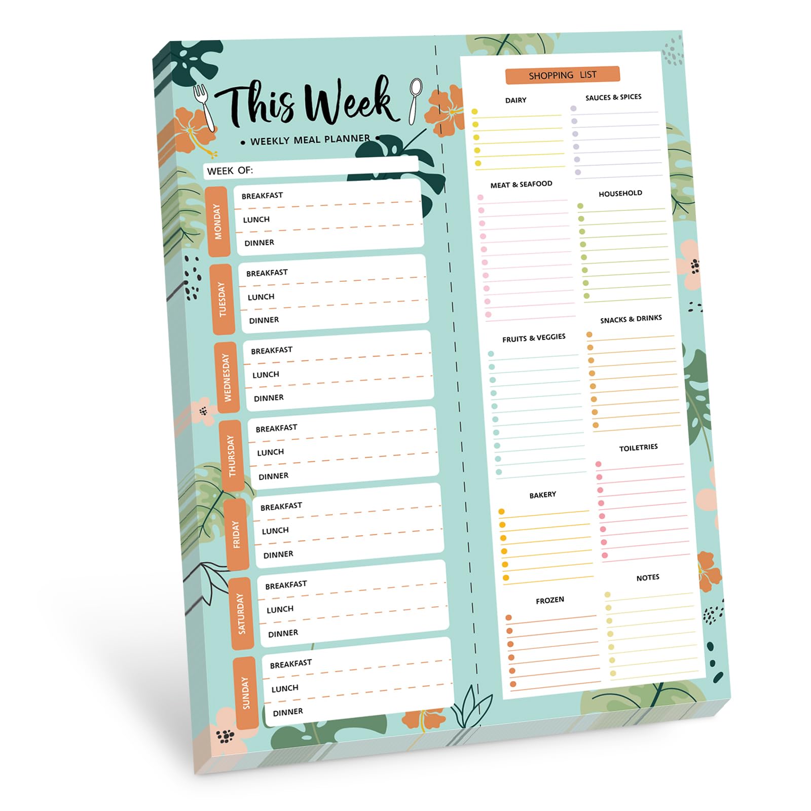 Weekly Meal Planner, 52 Sheets Tear-Off Meal Planner and Shopping List Pad Grocery List Checklist Undated Food Planner for Daily & Weekly Plan, A4 Size 120gsm Paper