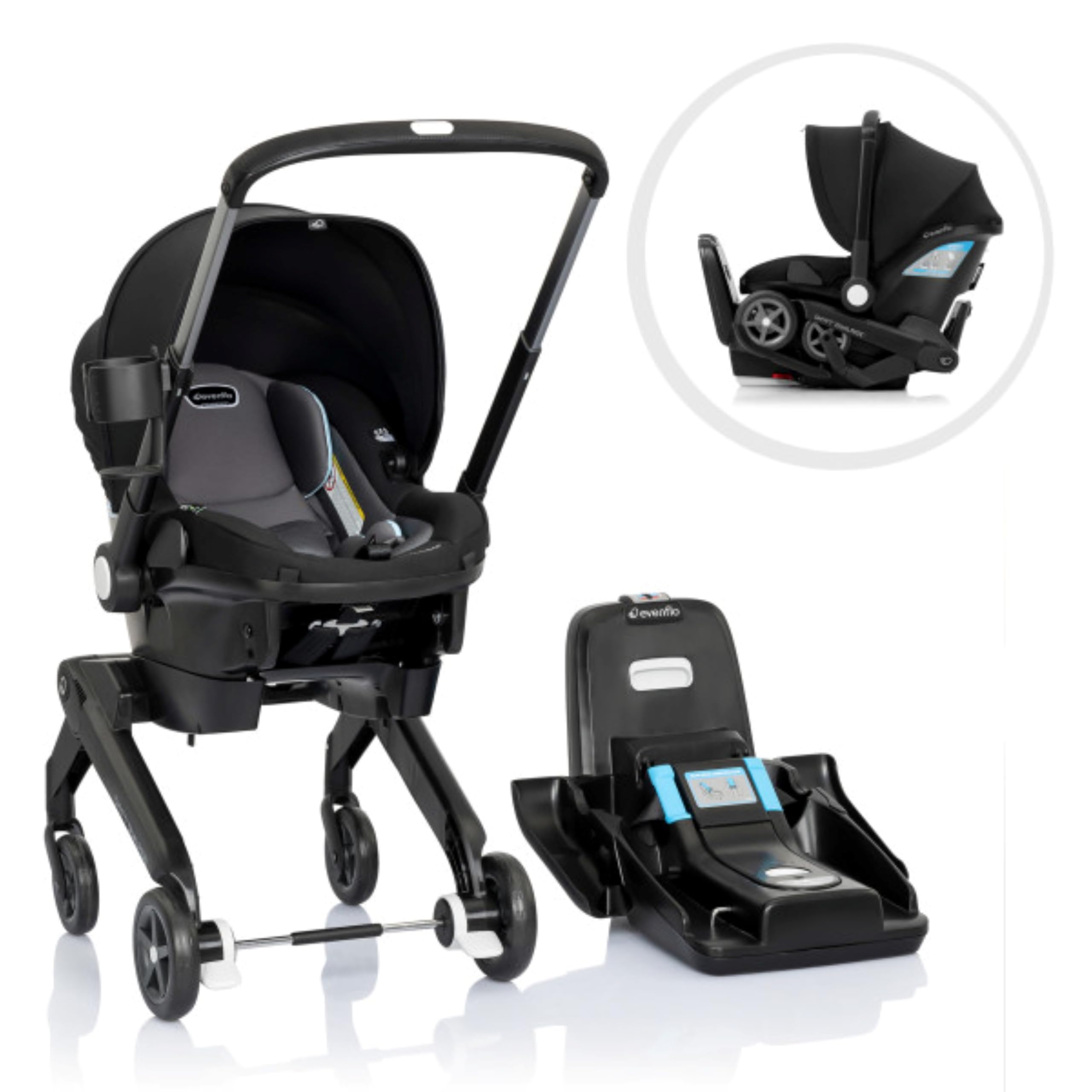 Evenflo Shyft DualRide Combo Silla de Coche y Silla de Paseo para Preemie y Bebé 3-30lbs (Azul Bryson) : Bebés