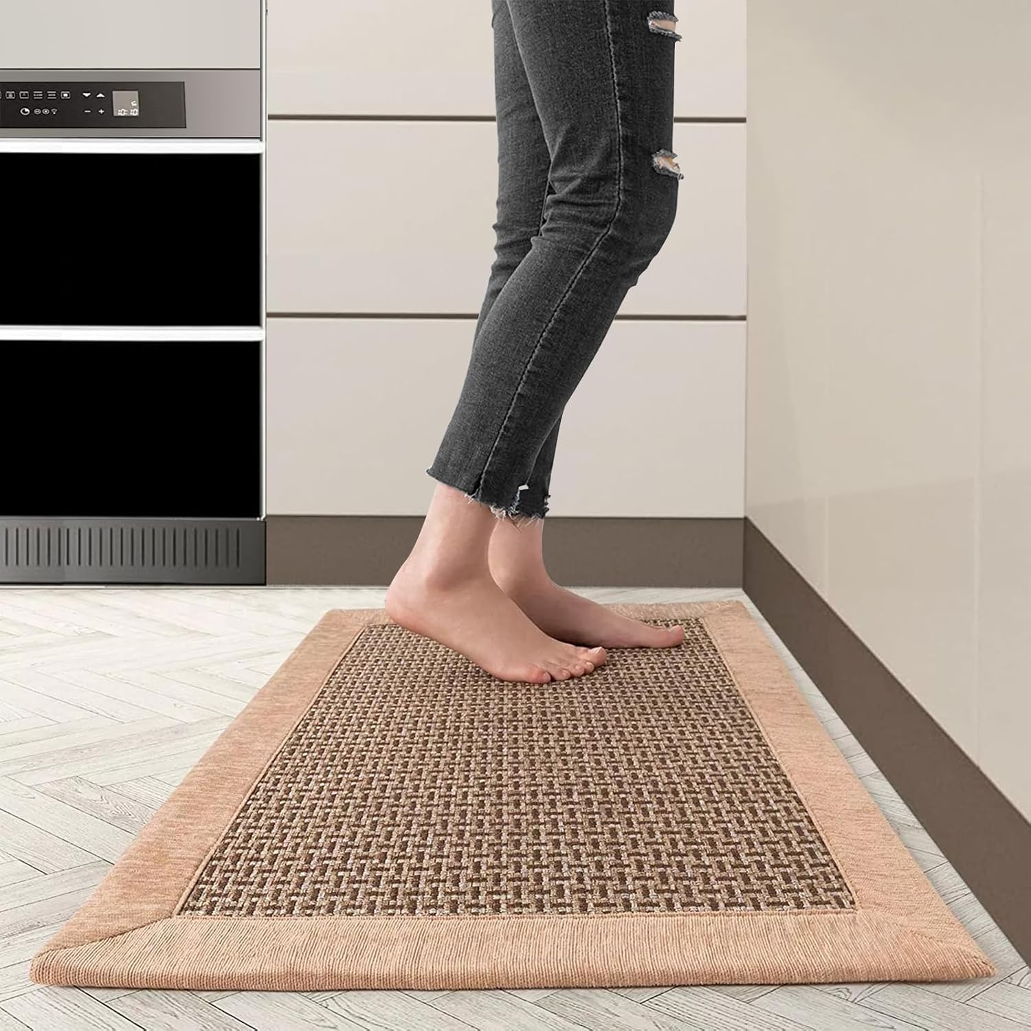 Rug Kitchen, Kitchen Rug Washable Non-Slip Kitchen Runner Made of Cotton and Linen Woven, Rug Runner, Absorbent, Kitchen Mat for Kitchen, Dining Room, Laundry Room (Brown, 50 x 80 cm)