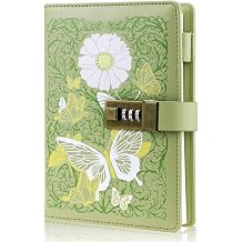 Mazeran Floral Lock Journal, Vintage Leather Hard Cover | Butterfly Trapped In Spring | Notebook Diary, 224 Pages Lined Password Combination Lock Personal Planner, Gift for Women Girls Boxed