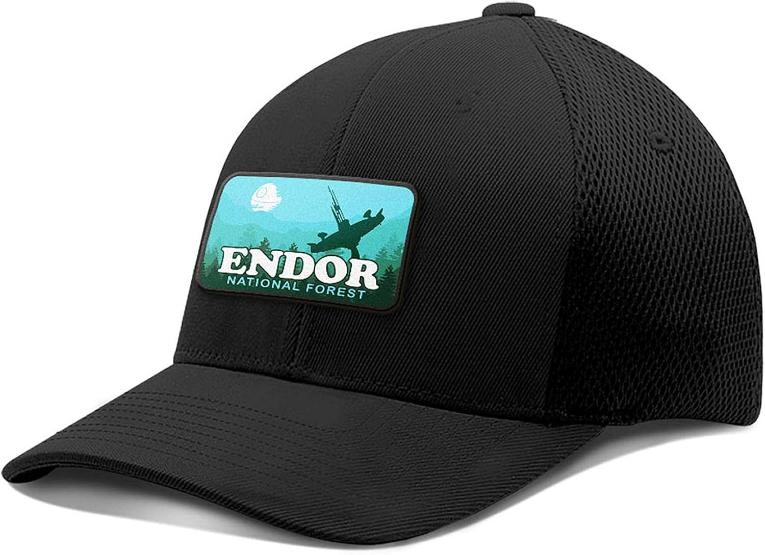 Endor National Forest Patch - Ultrafibre Airmesh Fitted Hat - Breathable Mesh Side for Casual Wear & Outdoor Activities - Baseball Cap Women & Men (Black, Large-Extra Large, l)