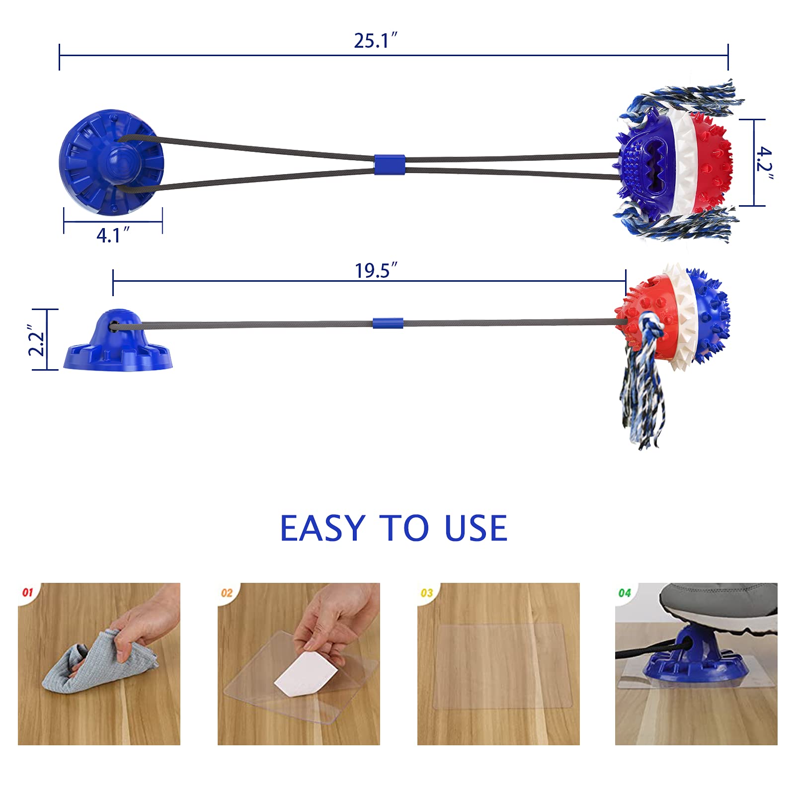 Askhald Hundespielzeug für aggressive Kauer mit Saugnapf, Seilspielzeug mit Saugnapf, Leckerli-Spielzeug für den Zahnungsreflex und Puzzle-Futterball (Marineblau)