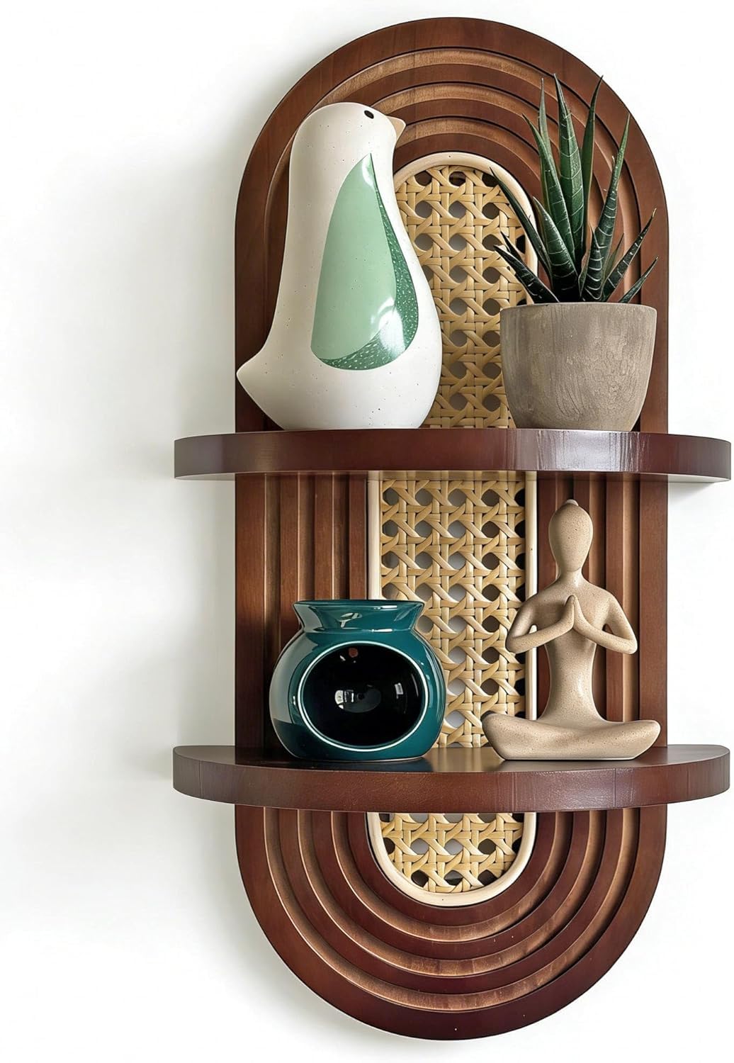 Floating Shelves for Wall,Boho Home Wall Decor,2-Tier Rattan Plant Shelf for Living Room, Bedroom, Bathroom, Home Office, Ideal for Small Planters & Accents (Walnut)-image-21