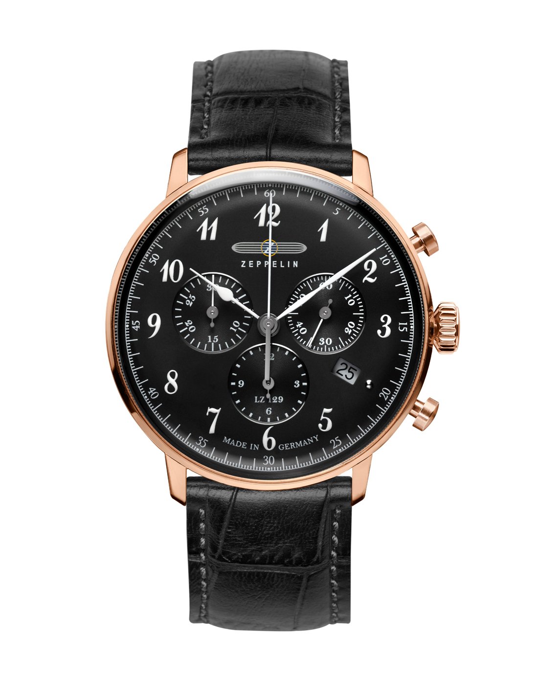 Zeppelin Series LZ129 Hindenburg Men's Chronograph Watch Rose Gold with Black Strap 7084-2