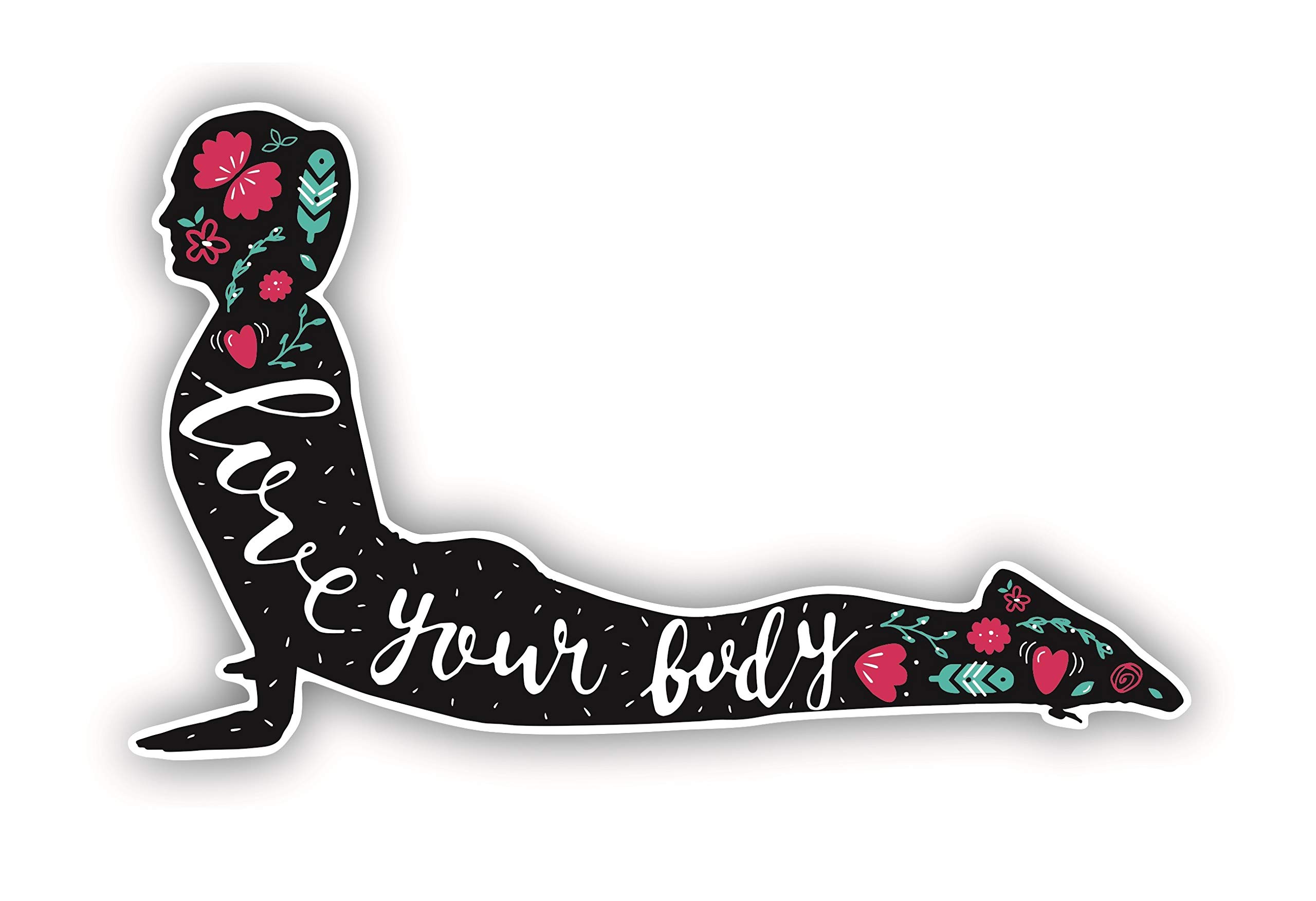 A&B Traders Yoga Accessories - Laptop Stickers for Women, Love Your Body Car Sticker, Perfect Yoga Gifts for Yoga Lover, Car Decals for Women Beautiful Fitness Vinyl Decal Yoga Stickers for MacBook.