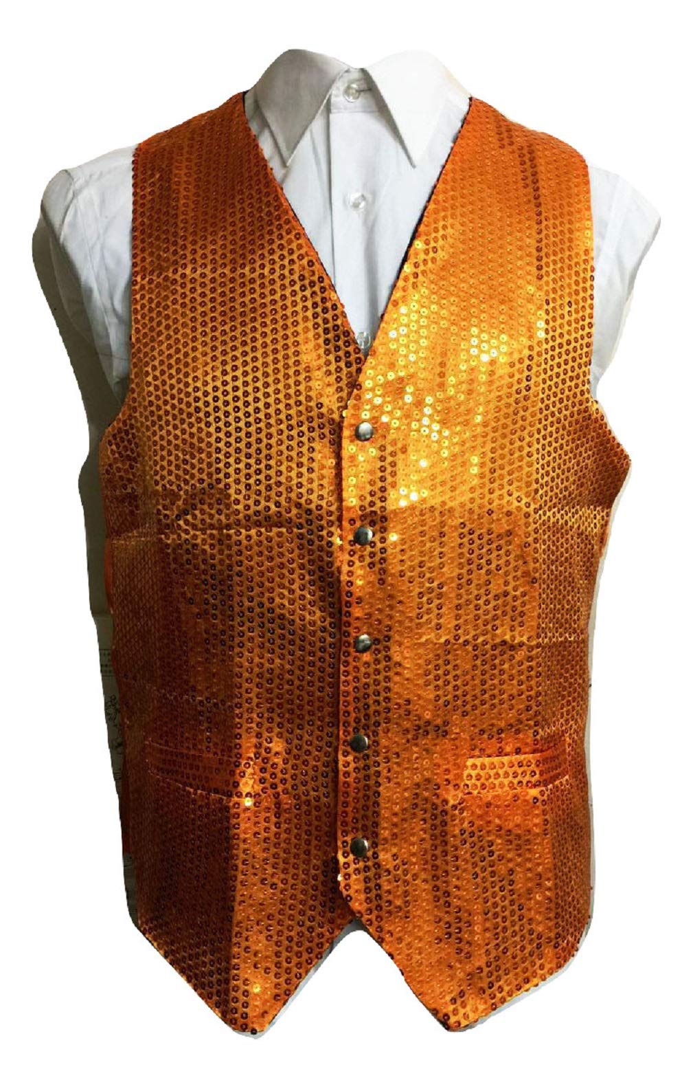 L&L® Adult Sequin Sparkle Waistcoat Dance Show Fancy Dress Costume Scales (L, Orange)