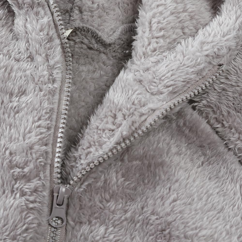 Feidoog Toddler Kids Fleece Hooded Jacket Coat with Ears Zipper Lightweight Long Sleeve Thick Warm Outerwear, Gray, 2-3T - Image 3 thumbnail