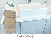 Vista 6 de Toallas de mano beige para baño, monogramadas, toallas turcas de algodón de lujo, bordadas en Estados Unidos, juego de 2, elige el color y la letra