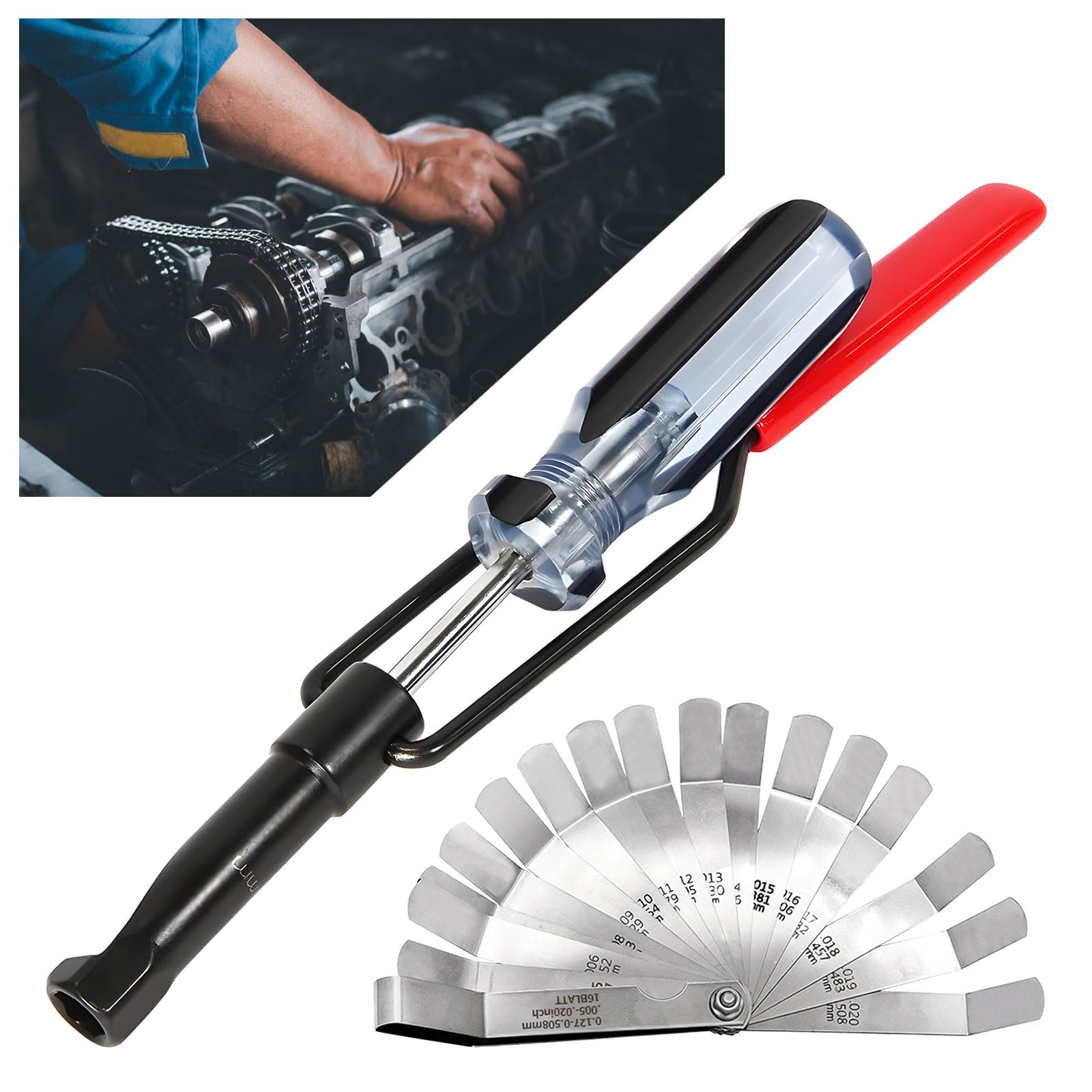 VLBPCR 10mm Valve Adjustment Tool Jam Nut with Angled Feeler Gauge Compatible with Toyota/Hon-da/Niss-an/Mit-su/Ma-zda Vehicle Engines, Slotted Valve Adjusting Stud,