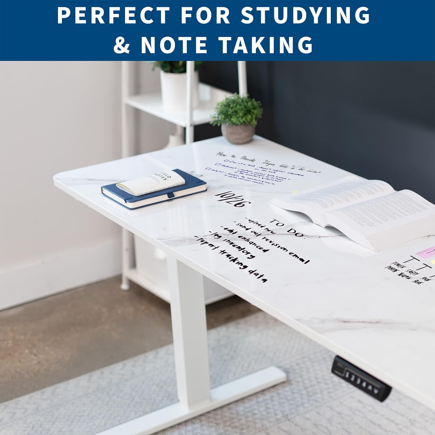 VIVO Dry Erase 60 x 24 inch Universal Solid One-Piece Table Top for Standard and Sit to Stand Height Adjustable Home and Office Desk Frames, White Marble Pattern Whiteboard Table Top, DESK-TOP60WM