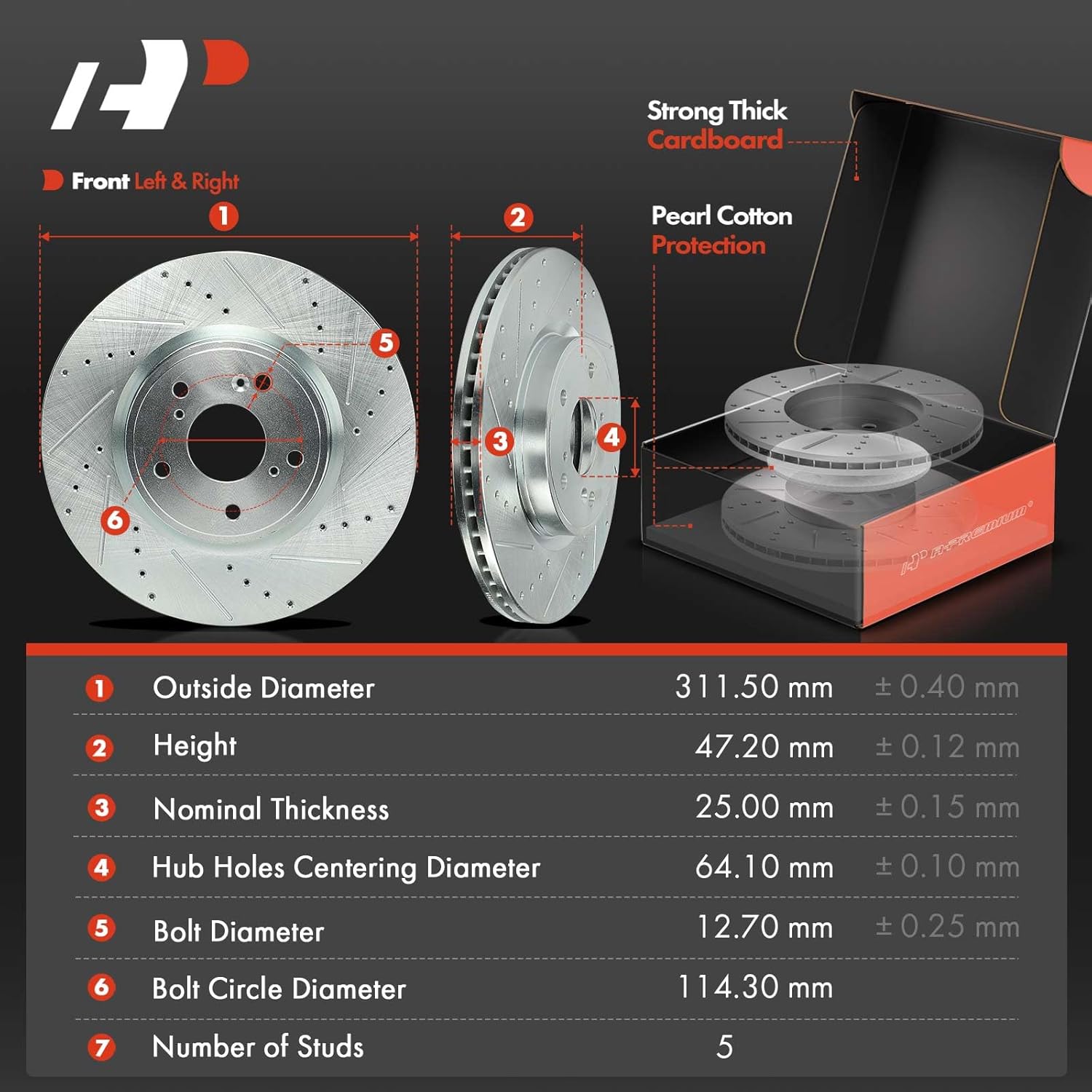 A-Premium Front and Rear Drilled and Slotted Disc Brake Rotors + Ceramic Pads Kit Compatible with Select Honda Models - Accord 2018 2019 2020 2021 2022, 12-PC Set