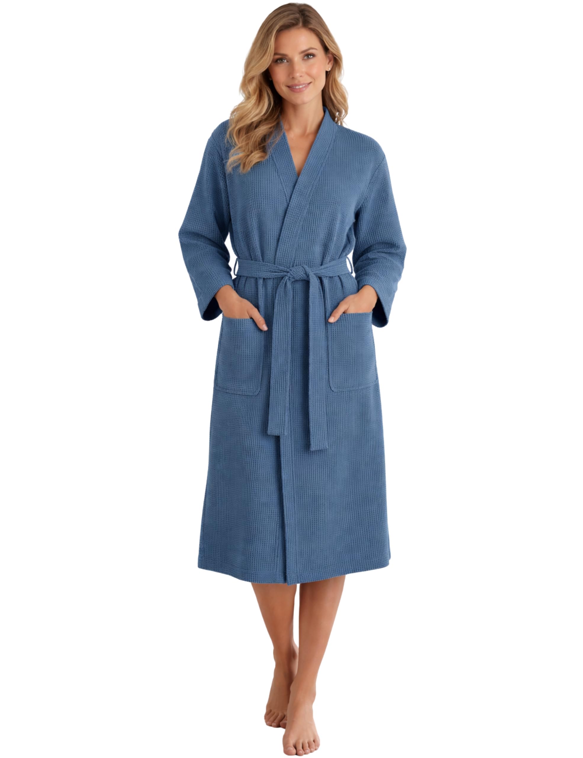 Morgenstern Women Summer Bathrobe Waffle Lightweight Women Blue Size S