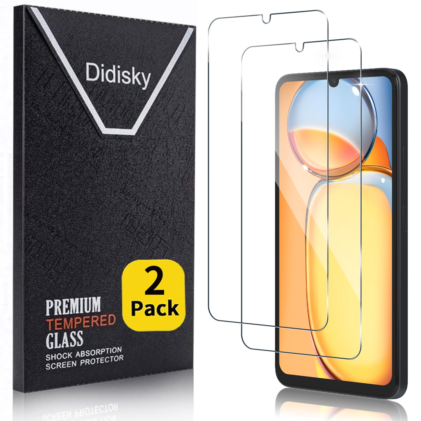 Didisky 2 Pack Tempered Glass Screen Protector for Redmi 13C 4G/5G, Scratch-Resistant, 9H Hardness, No Bubbles, High Definition Screen Protector, Easy to Use